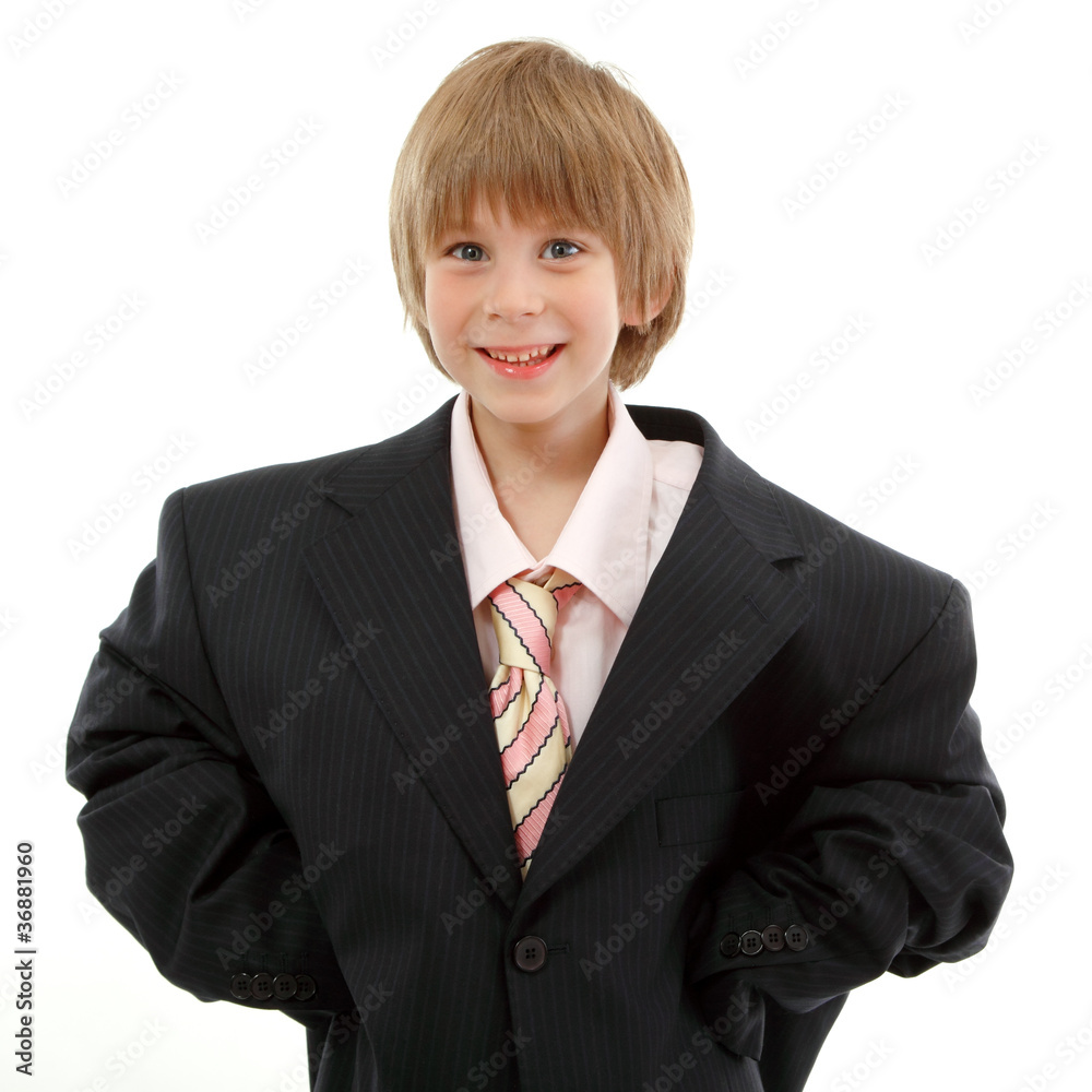 little boy business man cheerful portrait isolated on white little boy business man cheerful portrait isolated on white