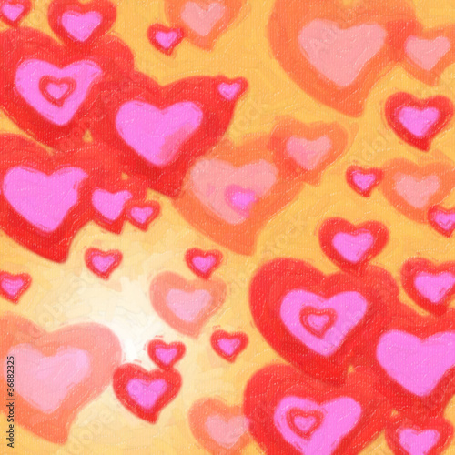 Painted hearts in pink and red