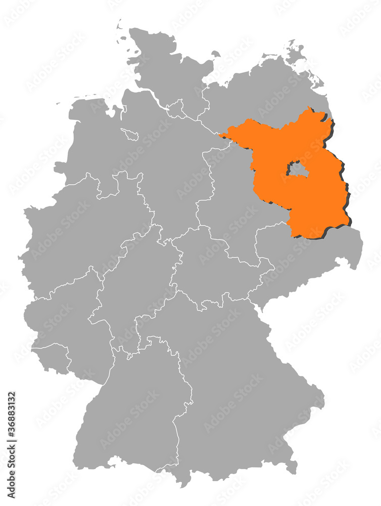 Map of Germany, Brandenburg highlighted