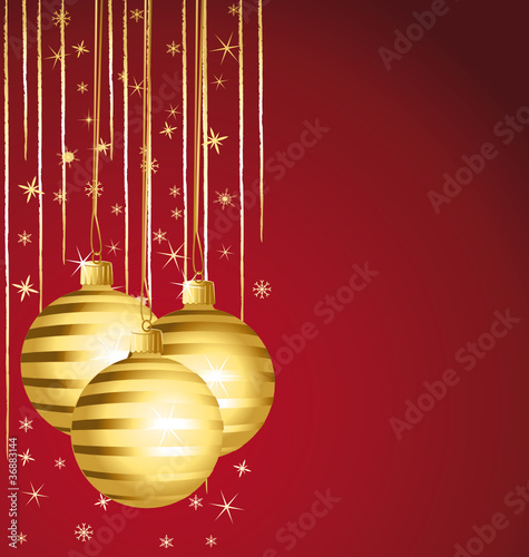 Golden striped ornaments. Christmas background.