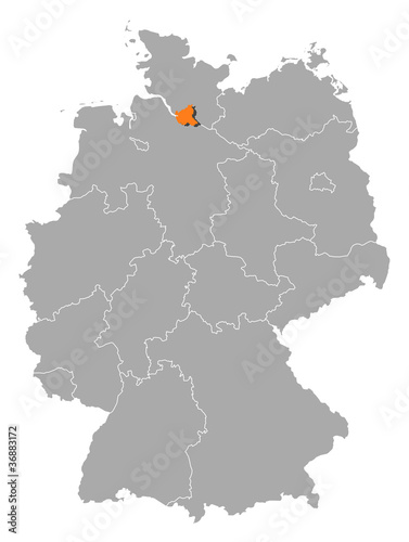 Map of Germany  Hamburg highlighted