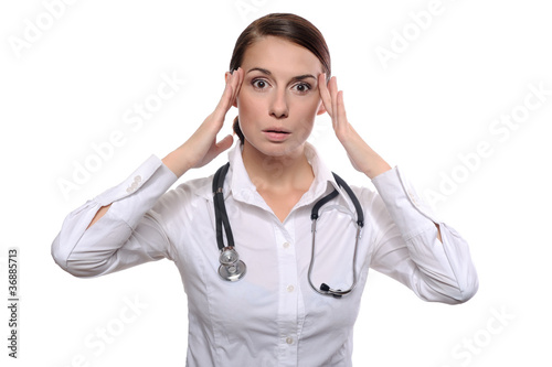 Doctor with migraine headache