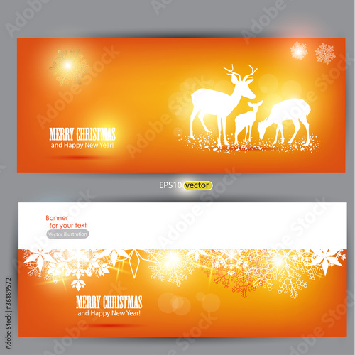 Elegant Christmas banners with deers. Vector Illustration with p