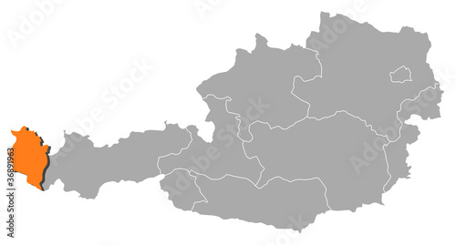 Map of Austria, Vorarlberg highlighted