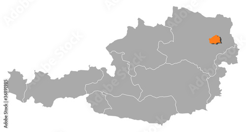 Map of Austria, Vienna highlighted