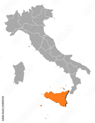 Map of Italy, Secely highlighted