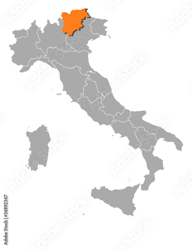 Map of Italy, Trentino-Alto Adige/Südtirol highlighted