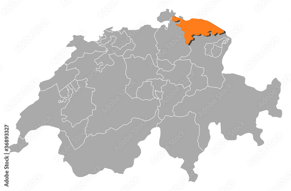 Obraz premium Map of Swizerland, Thurgau highlighted
