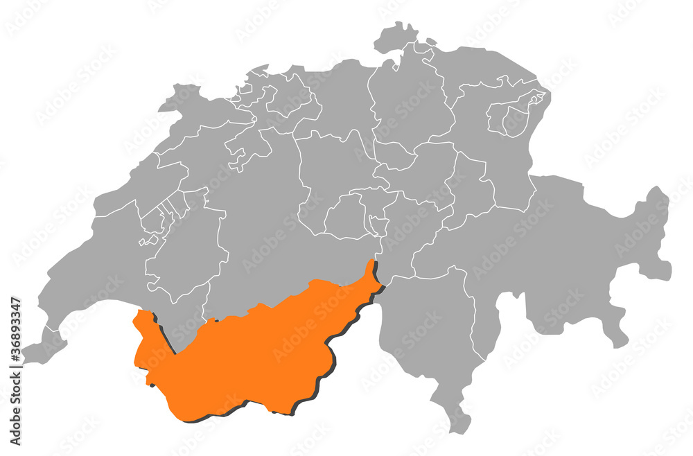 Obraz premium Map of Swizerland, Valais highlighted