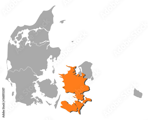 Map of Danmark, Zealand highlighted