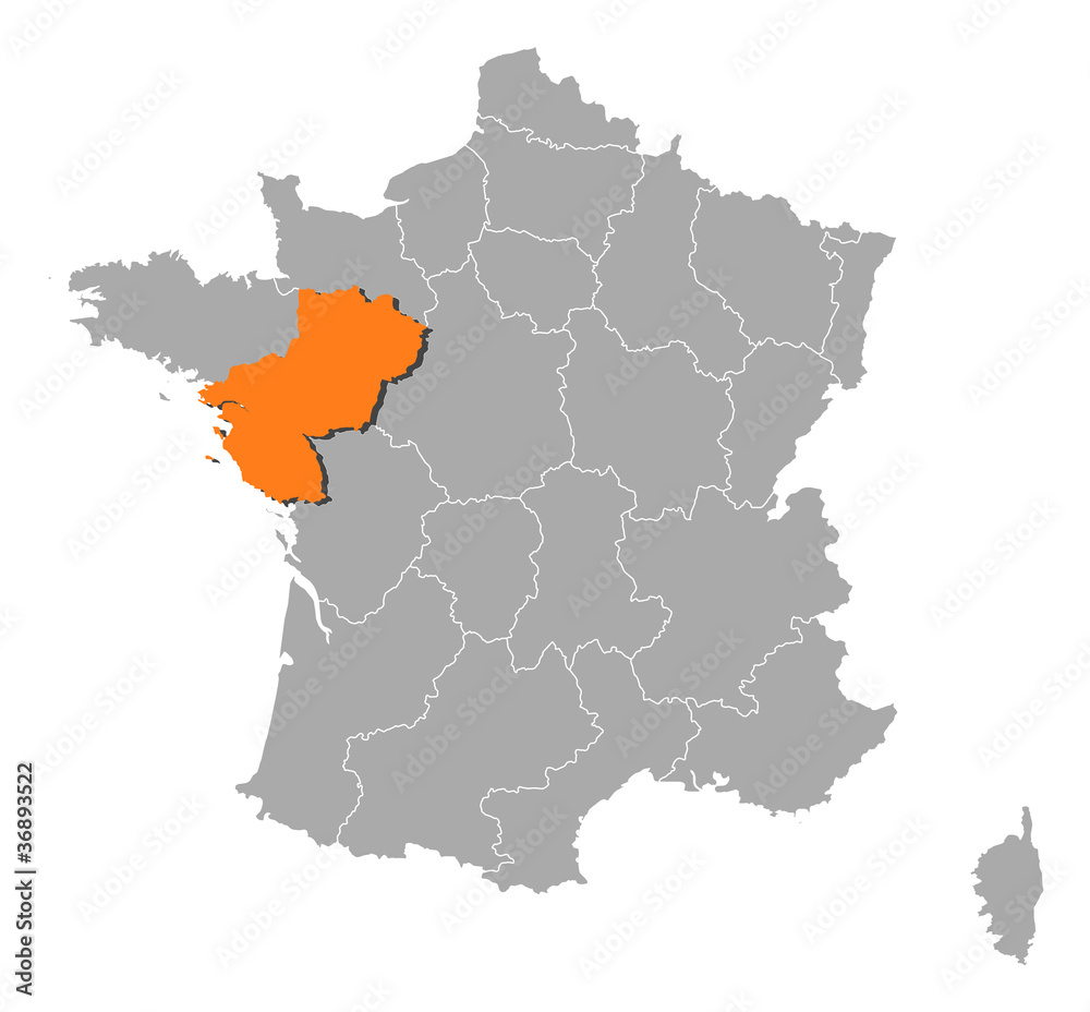 Map of France, Pais de la Loire highlighted