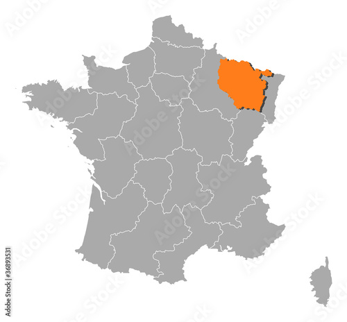 Map of France, Lorraine highlighted