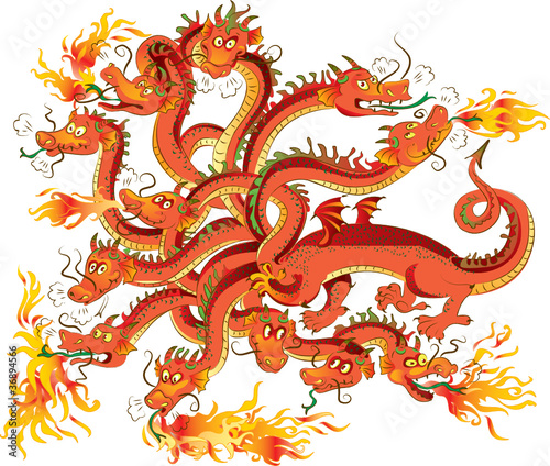 Dragon with twelve heads  vector illustration