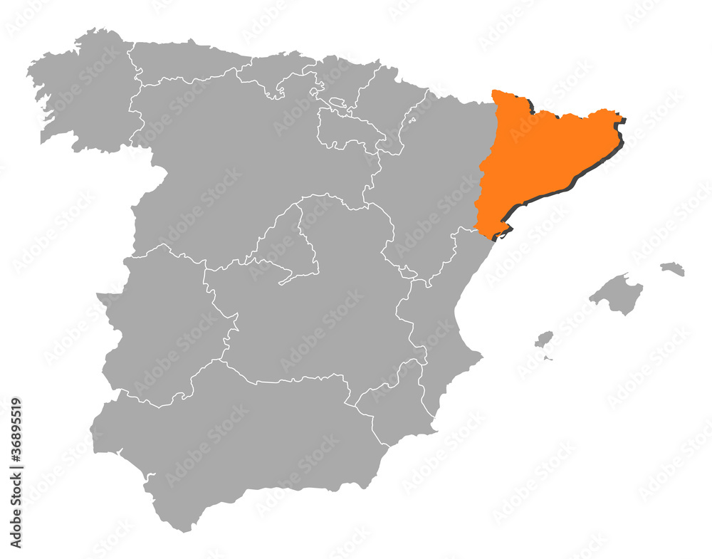 Obraz premium Map of Spain, Catalonia highlighted