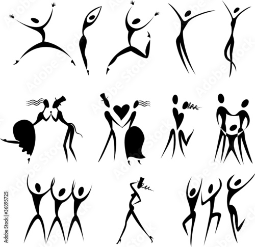 A set of stylized silhouettes of people