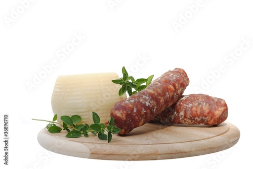italian salami and cheese on wooden cutting board