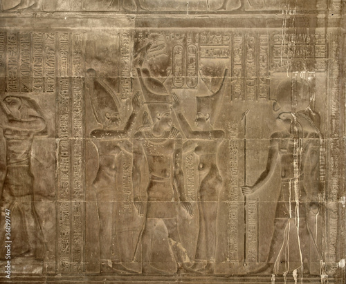 ancient relief at the Temple of Kom Ombo