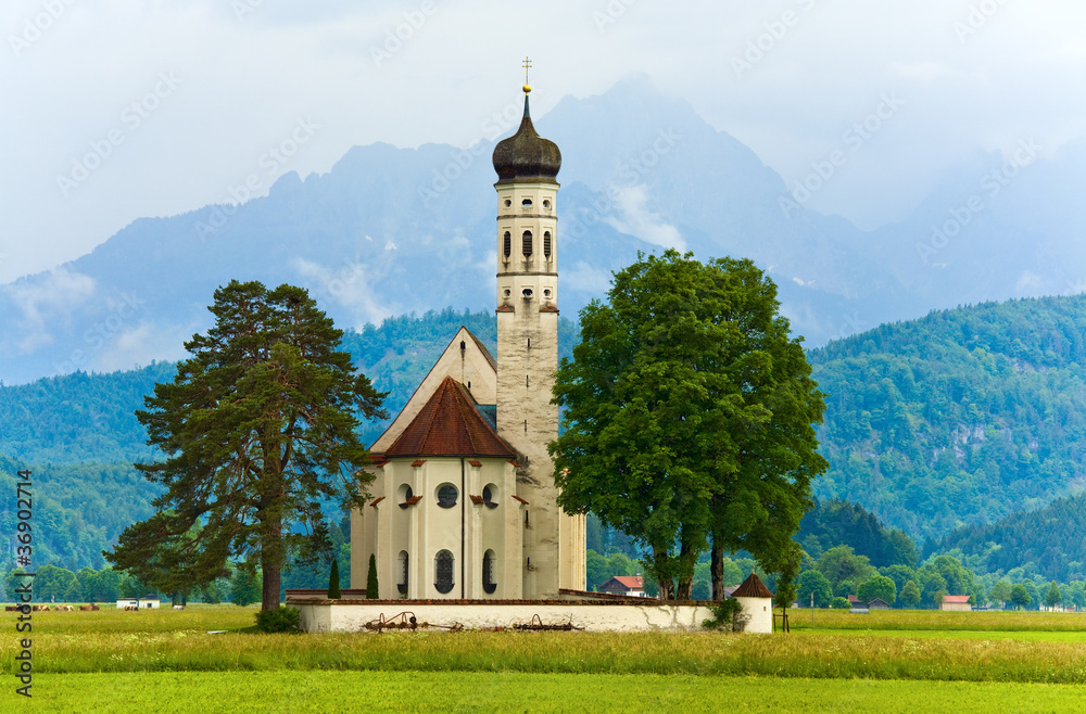 Neuschwanstein Castle in Germany and church near
