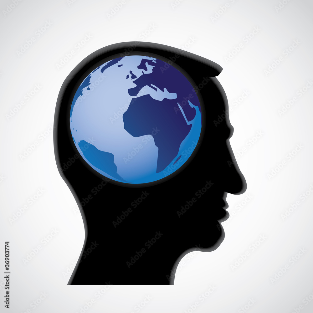 globe in head - abstract illustration
