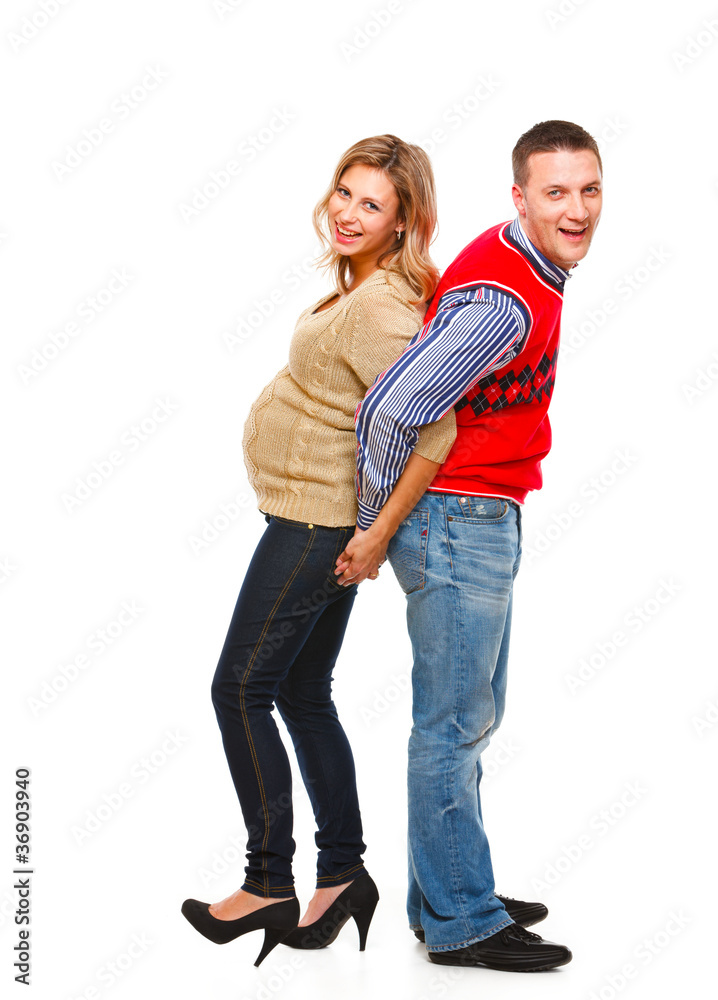 Full length portrait of young pregnant with husband having fun Full length portrait of young pregnant with husband having fun