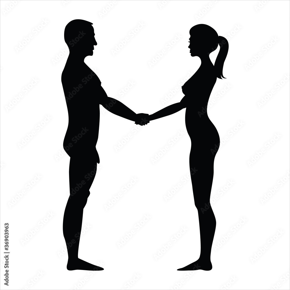 naked man and woman holding hands - silhouette illustration naked man and woman holding hands - silhouette illustration