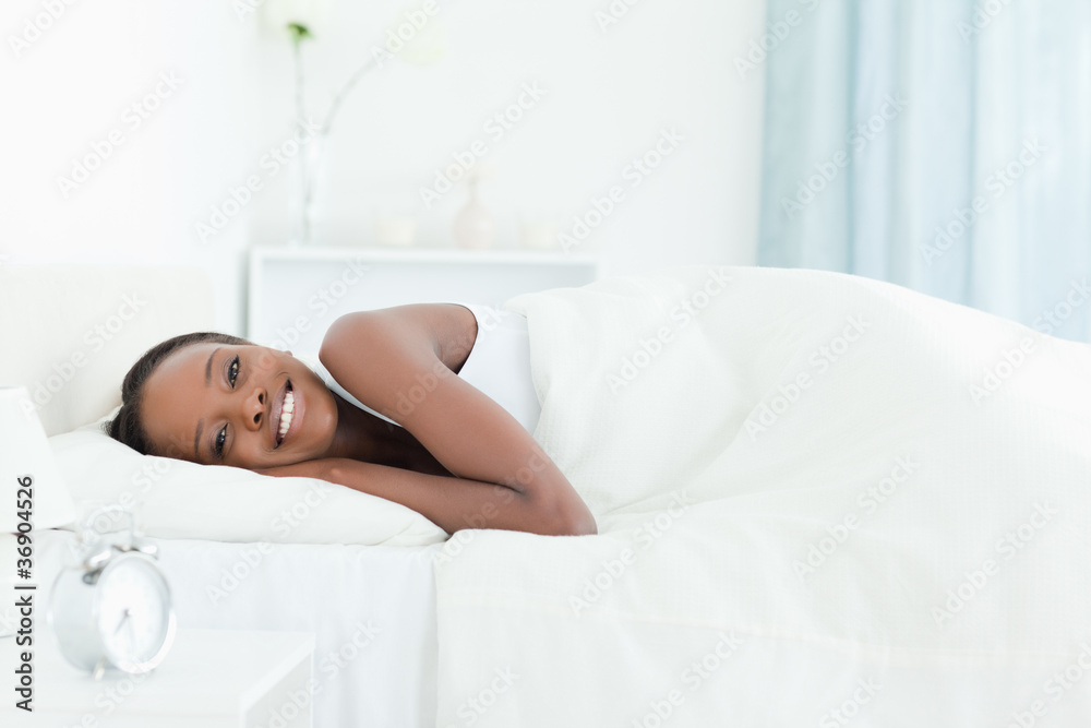 Calm woman waking up