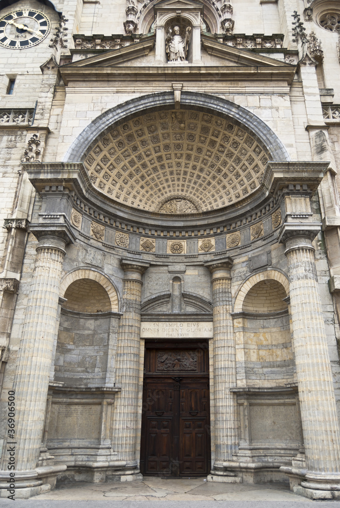 Detail of the facade of the church Saint-Nizier, Lyon, France