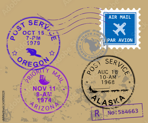Set of USA post stamp symbols, vector illustration