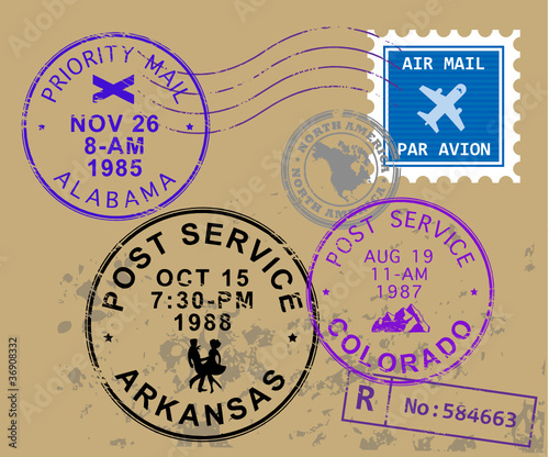 Set of USA post stamp symbols, vector illustration