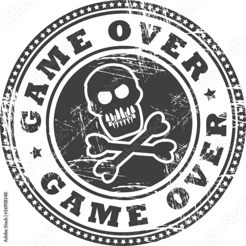 Stamp with skull and the text game over