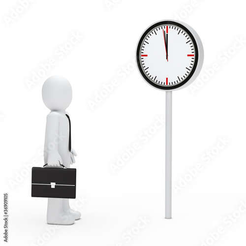 business stand befor a clock