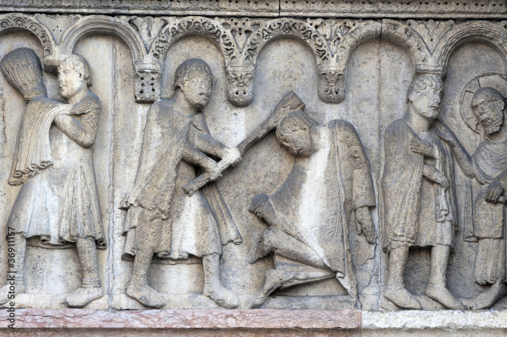 Modena (Emilia-Romagna, Italy) - Cathedral facade, bas-relief