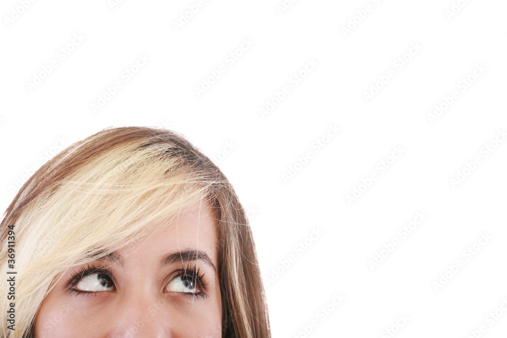 Close-up portrait of a beautiful teenager. Looking up into the c Close-up portrait of a beautiful teenager. Looking up into the c