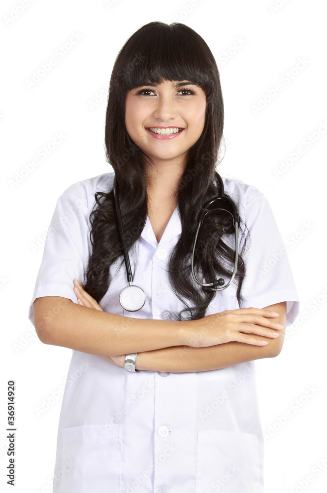 female doctor standing with arms crossed