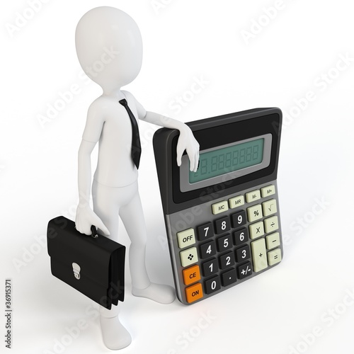 3d man businessman with calculato photo