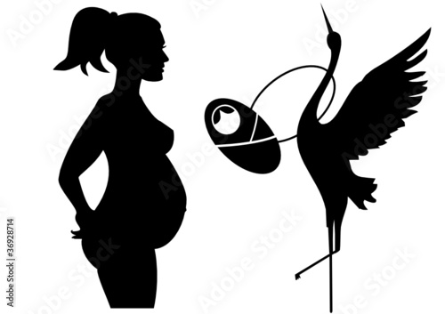A Pregnant lady and a stork baby deliver with baby