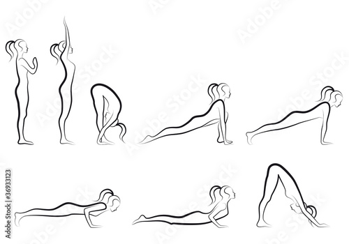 yoga sun salutation set, vector