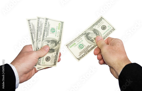 A mans hand taking money.