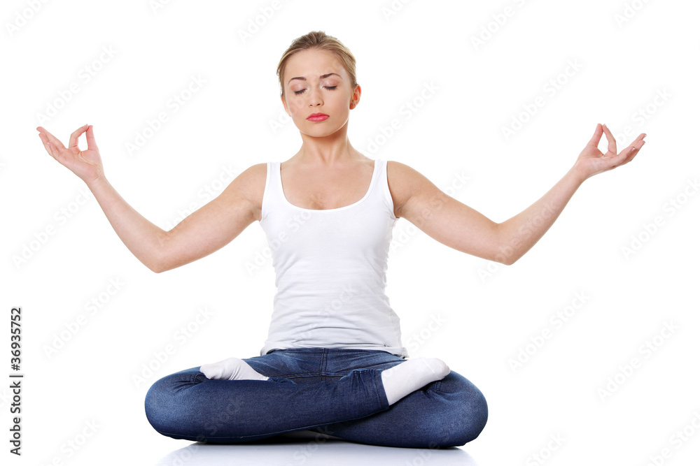 Student girl meditating Student girl meditating
