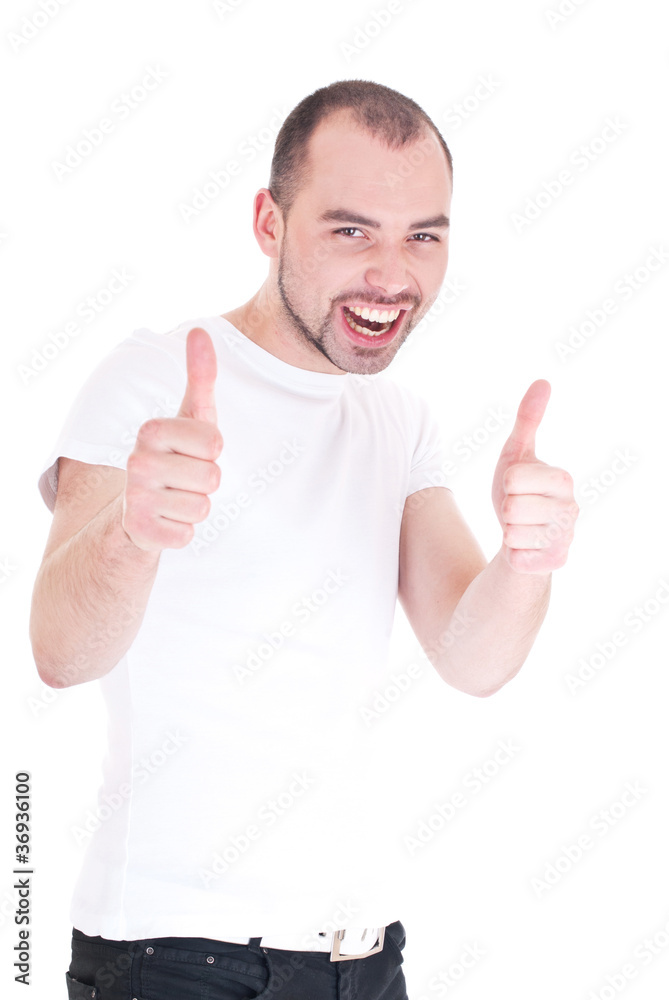Portrait of a handsome young man showing thumbs up sign Portrait of a handsome young man showing thumbs up sign
