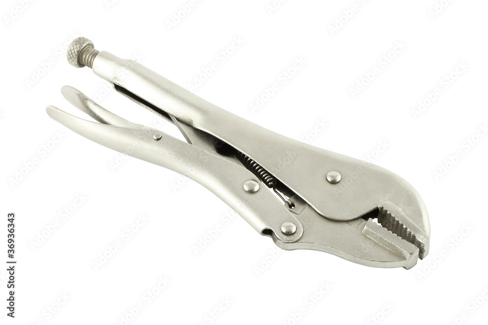 Metal locking plier jaw on white background. Metal locking plier jaw on white background.