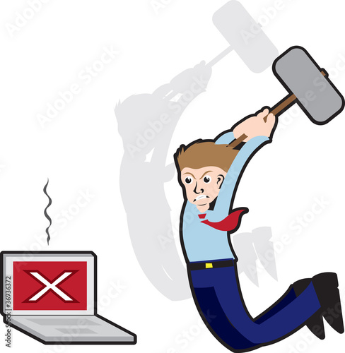 Angry at Computer with Sledgehammer