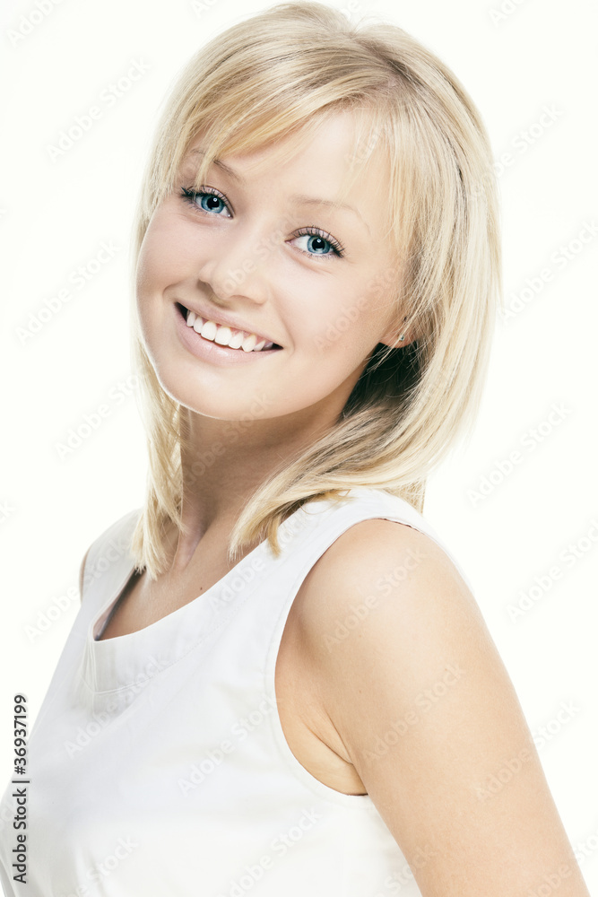 beautiful girl with perfect skin, blond hair and blue eyes beautiful girl with perfect skin, blond hair and blue eyes