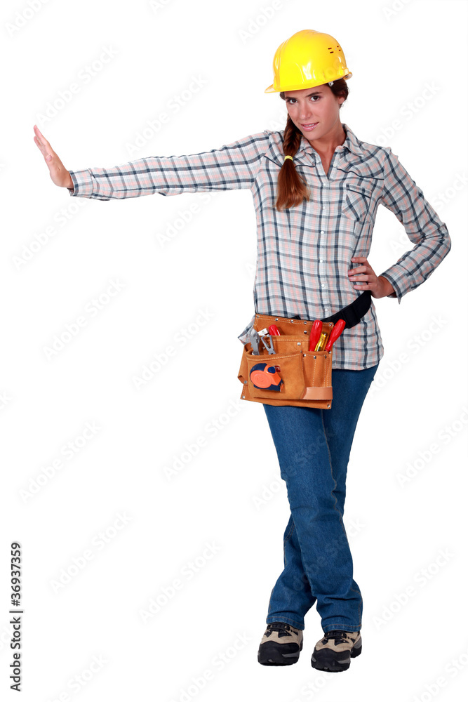 craftswoman making a stop sign with her hand craftswoman making a stop sign with her hand