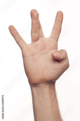 Man’s hand over white background