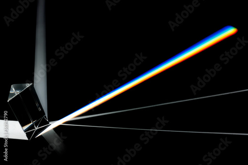 Prism splitting white light into a spectrum photo