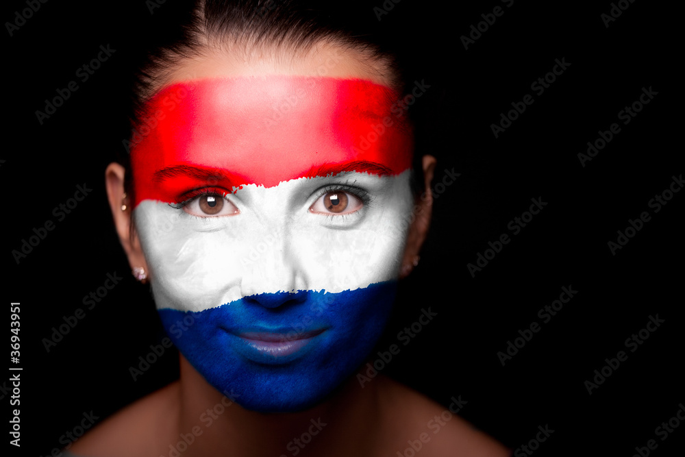 Portrait of a woman with the flag Netherlands Portrait of a woman with the flag Netherlands