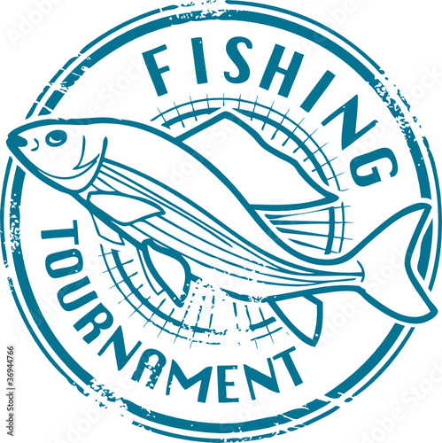 Stamp with fish shape and the text Fishing Tournament