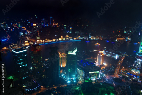 Bird's eye view of Shanghai Pudong at night © monstersparrow