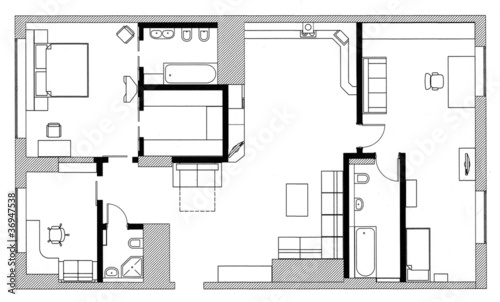 furniture is on architect plan of the flat